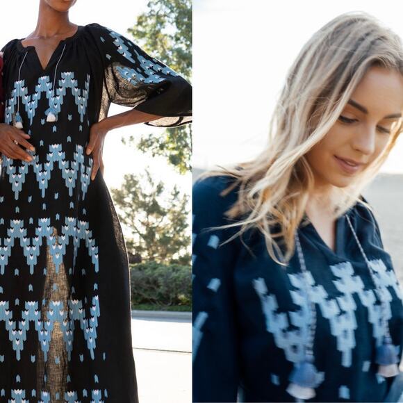 ELEVEN by March11 Naomi Embroidered Maxi Dress Navy Blue Size XS - Picture 6 of 8